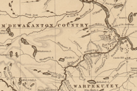 Sepia “M’Dewakanton Country” map depicting the Mississippi River and its tributaries, lakes, and rivers in the region.